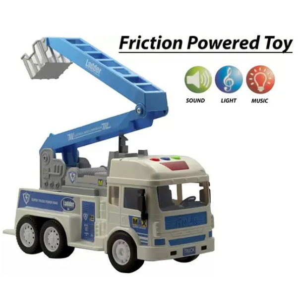 Friction Powered Crane Truck Lights And Music 6x6 Wheel Drive Road Super Truck Power Vehicle Car Toy For Kids Multicolor