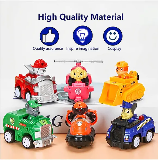 Dogs Mini Paw Patrol Pull Back Car Toy Set For Kids 6 Pieces - Multicolor