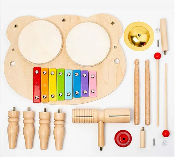 Wooden Drums Xylophone Cymbal And Bells Multi Instrument