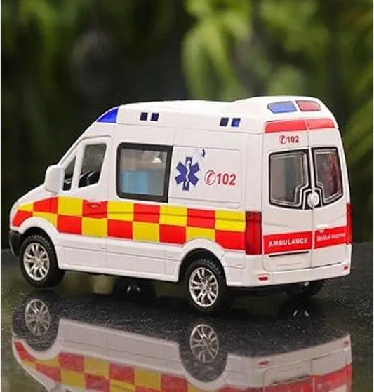 1:32 Scale Ambulance Car Toys Alloy Die-cast Friction Power Car With Openable Doors, Lights And Realistic Music (Pack of 1 Color May Vary)