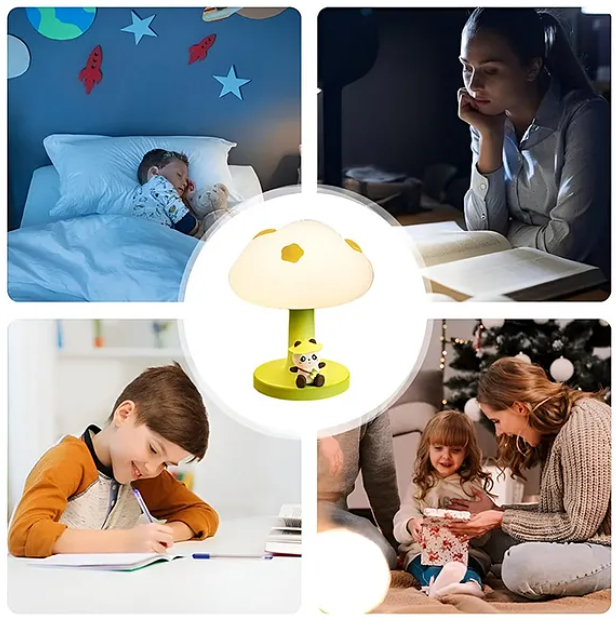 PoPo Panda Soft Silicone Bedside Table Lamp LED Animal Night Light Kawaii Light Up USB Rechargeable Panda Touch Light - Multicolor