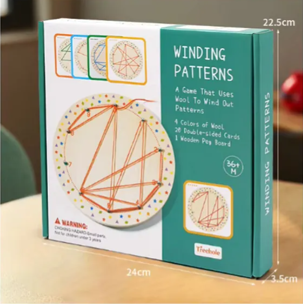 Montessori Creative Geometry Shape Matching Toys for Kids Preschool Learning Educational Winding Patterns Nail Board Wooden Toy - Multicolor