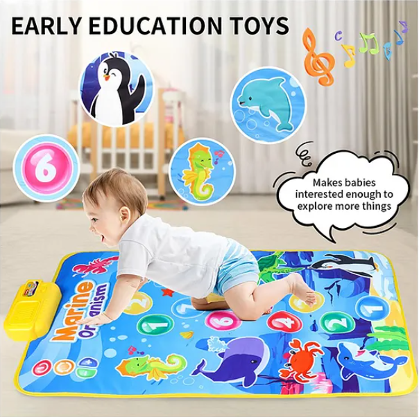 YAMAMA Baby Toddler Mat, Marine Organism Theme Baby Musical Play Mat Toys With 9 Piano Keys, 8 Marine Life Keys, Music, Touch And Learn Early Educational Animal Touch Mat For Kids - Multicolor