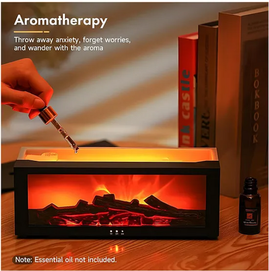 Aroma Diffuser for Home with Fireplace Flame Effect, 150ml Mist, 7 Color Lights, Timer & Remote Control Color May Vary