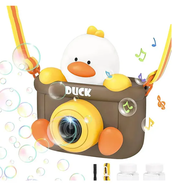Cute Cartoon Animal Duck Bubble Camera for Kids Bubble Machine with Bubble Refill Bottle, Realistic Shutter Light and Sound Effect - Multicolor