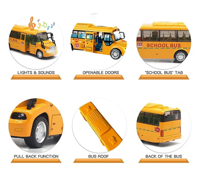 School Bus Toys For Kids With Opening Doors Lights And Sounds Friction Bus Vehicle Toys Fun Entertainment Kids Toys Die-cast Friction Toys - Multicolor