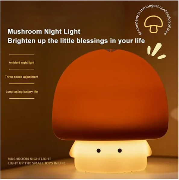 Cute Mushroom Night Light Squishy Silicone LED Animal Night Warm Light Three Dimming Mode With Large Capacity Battery Timed - Multicolor