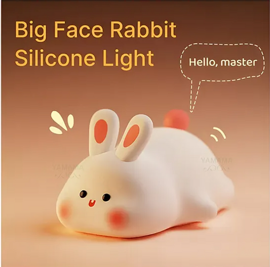 Big Face Rabbit Silicone Night Light Squishy LED Animal Night Light Silicone Dimmable Timed Bedside Lamp Kawaii Light Up USB Rechargeable Rabbit Touch Light Night Lamp Multicolor