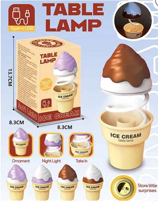 Multi-functional Ice-cream Shaped Table Lamp With 360 Degree Moveable, Sharpener And USB Rechargeable (Pack of 1 Color And Design May Vary)