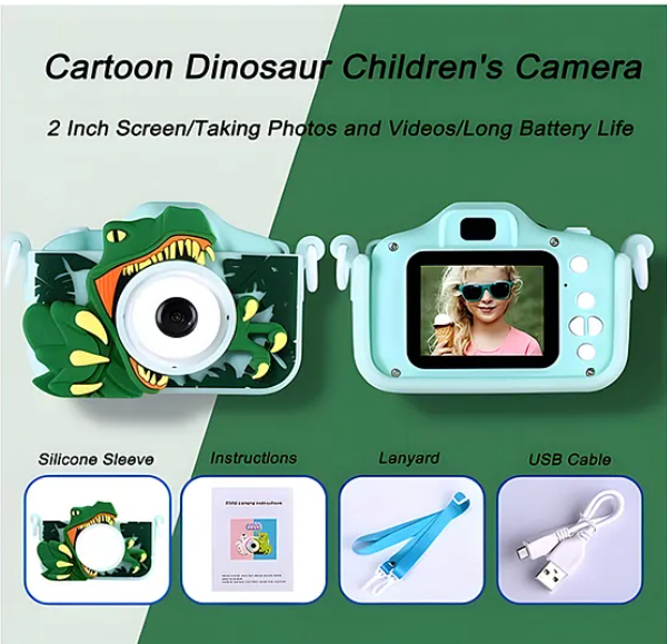 Digital Handy Portable Dinosaur Mini HD Camera For Kids Full HD 1080P 3.0 Screen With Inbuilt Games Children's Definition Camera Photos of Games Buoy Digital Cameras For Kids - Multicolor