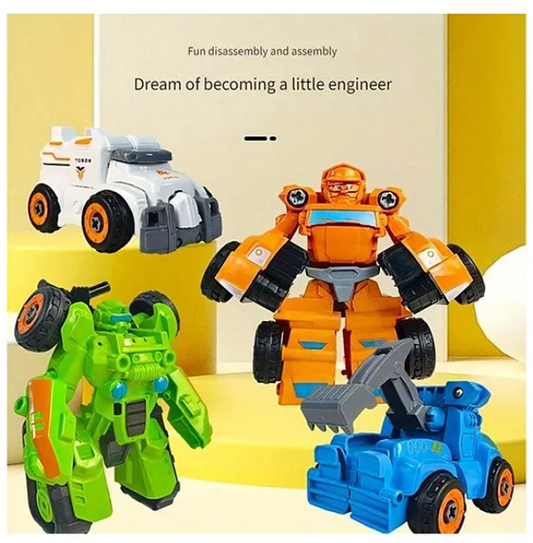 DIY Deform Car Assembly Robot Toys For Kids With Screwdriver Convertible Robot Car Toy for Kids Transforming Robot Car Toy 4 Pcs - Multicolor