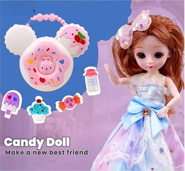 Candy Doll Pretend Play Set Toys For Kids With 4 Candy Toy And Purse Fun And Imaginative Roleplay Toy for Girls - Multicolor-Height 52 cm