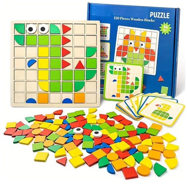 Cartoon Wooden Creative Jigsaw Puzzles Shape Matching Game Wooden Kids Educational Toy CPC CE 120 Pieces Mosaic Puzzles Multicolor