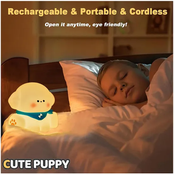 Cute Puppy Night Light Squishy Silicone LED Animal Night Warm Light Three Dimming Mode With Large Capacity Battery Timed - Multicolor