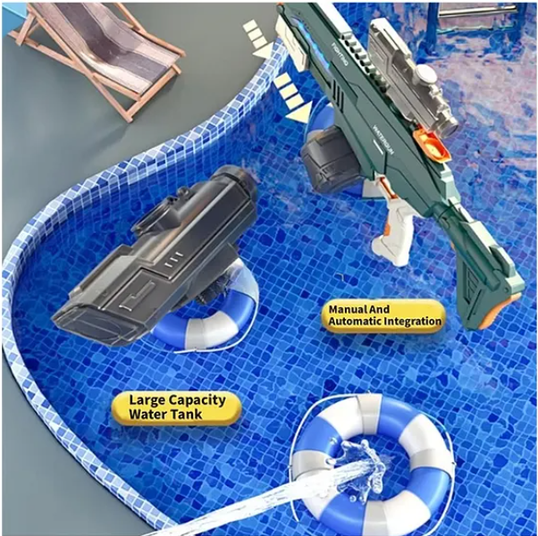 2 IN 1 Electric Water Gun Powerful Automatic Water Gun 1420ml with Light-up Toys to 35 Ft Outdoor Toy Holi water gun modern combat Electric water gun long range dual mode water gun toy for kids & adults - Color May Vary
