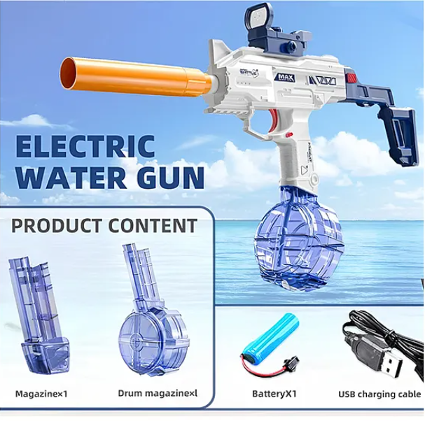 Realistic Water Gun Toys For Kids Electric UZI-SMG Water Gun Toys Repeater Automatic Water Spray Gun High Pressure Water Play Gun Toy - Multicolor