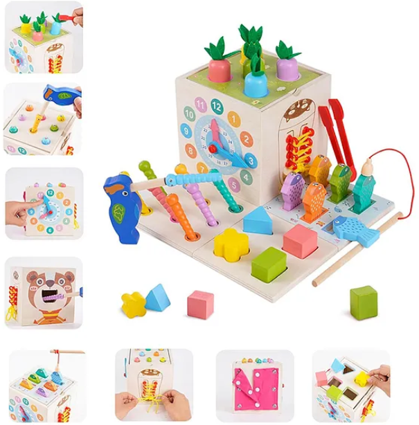 Wooden Shape Matching Stacking And Sorting Treasure Box