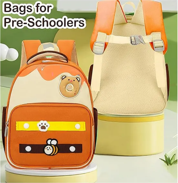 Cute Bee And Bear Backpack For Kids With Adjustable Straps Premium Design Bag For Kids Best For School Picnic Holidays - Height 12 Inches