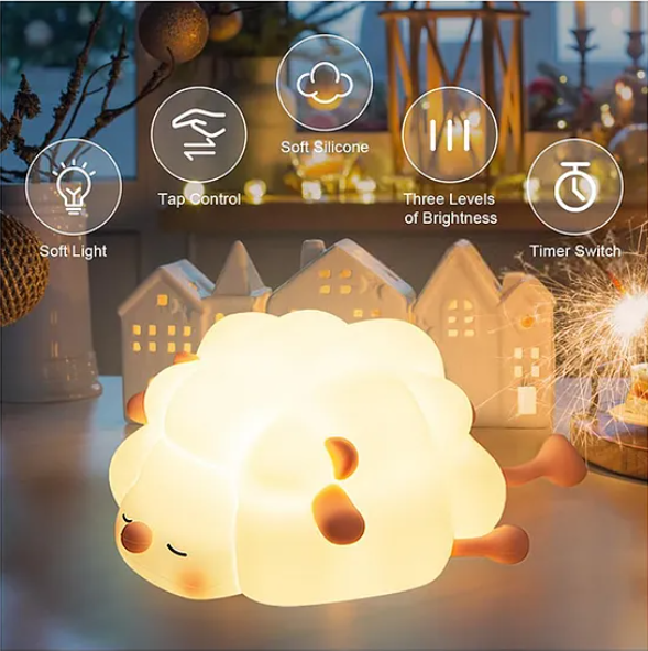 Cute Night Light For Kids Cute Sheep Design Silicon Night Light Super Cute Silicone Night Lamps Squishy LED Animal Night Light Silicone Dimmable Timed Bedside Lamp USB Rechargeable Touch Light Night Lamp (Pack of 1 Color May Vary)
