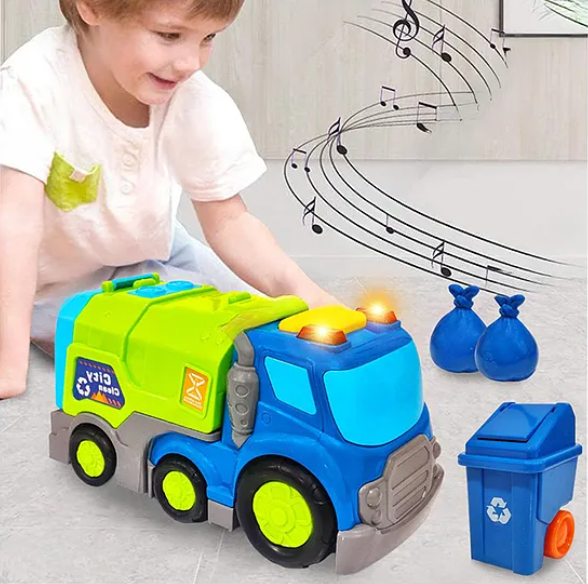 Friction Powered Garbage Truck Toys For Kids With Opening Doors, Light & Music Model Collection Fun Educational Learning Kids Toys Multicolor