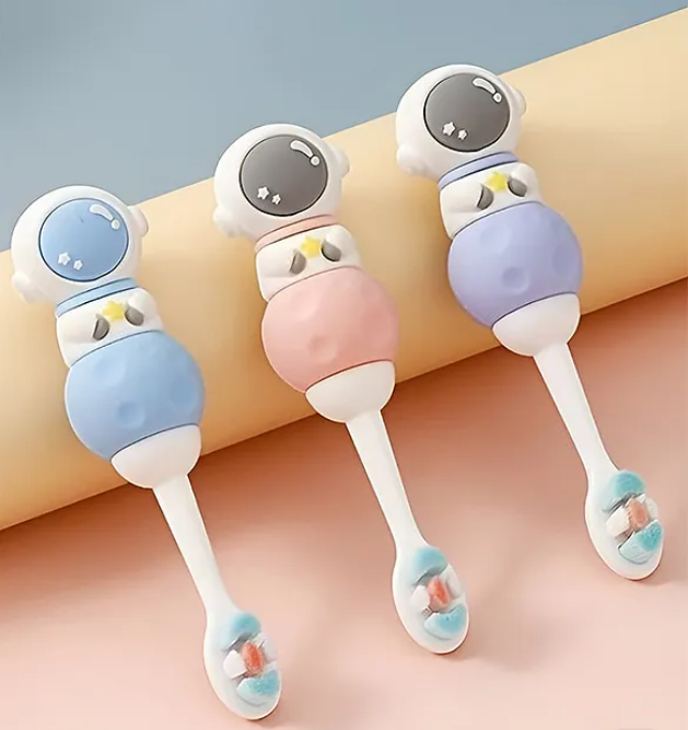 Toothbrush For Baby And Kids Cute Space Astronaut Design Soft Extra Microfiber Soft Bristles Unisex Super Soft Manual Finger Toothbrush - (Pack of 3 Color And Design May Vary)