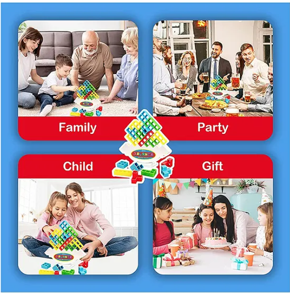 Swinging Tower Game Toys For Kids Adults Tetra Tower Stacking Blocks Toys For Kids Adults Balance Building Blocks Toys Family Fun Travel Entertainment Toys 24 pcs (Multicolor - Design May Vary)