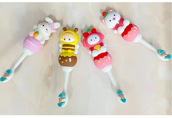 Toothbrush For Baby And Kids Cute Kawaii Cartoon Design Colorful Soft Toothbrush For Babies And Kids Extra Microfiber Soft Bristles With Silicone Grip And Spilt Bristle - (Pack of 1 Color And Design May Vary)