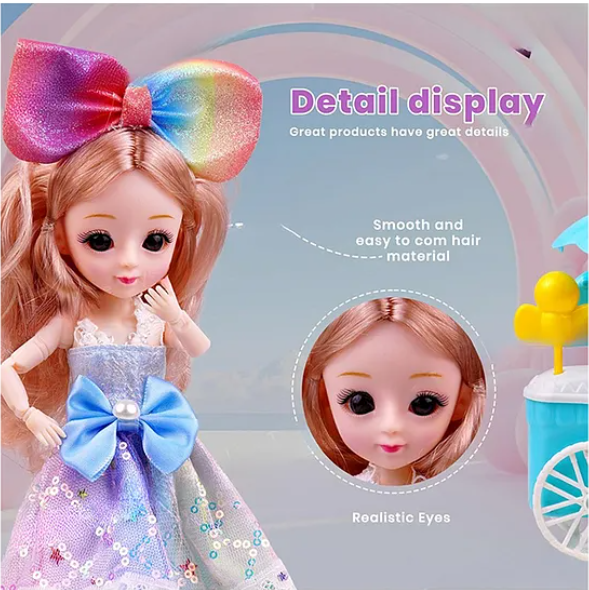 Missy & Sissy Pretend Character Playset Doll Toys For Kids With Ice Cream Buggy and 4 Desserts Gift Set Role Play Toy For Girls - Multicolor - Height 52 cm