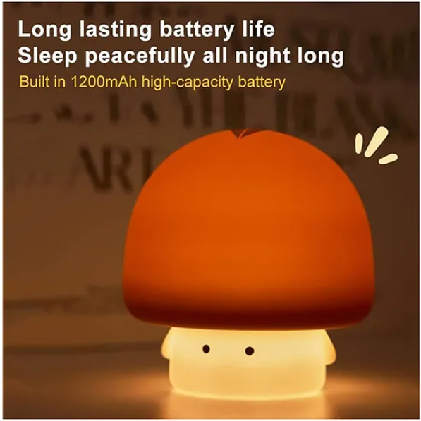 Cute Mushroom Night Light Squishy Silicone LED Animal Night Warm Light Three Dimming Mode With Large Capacity Battery Timed - Multicolor