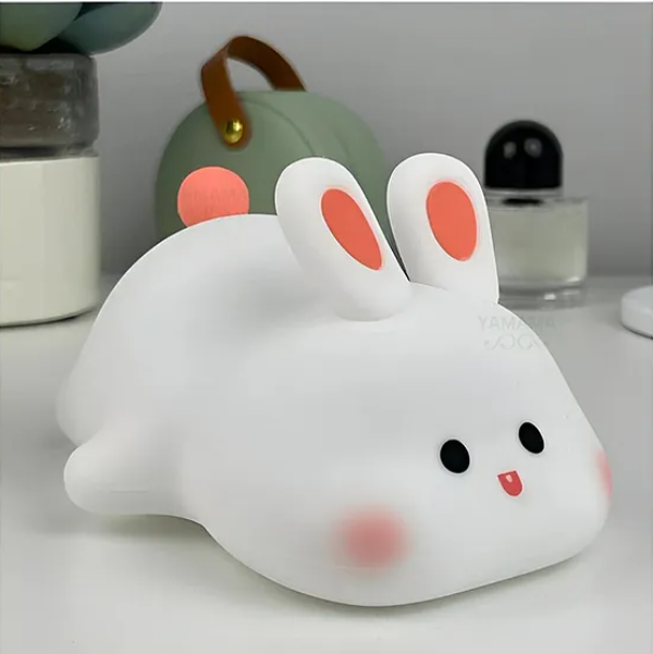 Big Face Rabbit Silicone Night Light Squishy LED Animal Night Light Silicone Dimmable Timed Bedside Lamp Kawaii Light Up USB Rechargeable Rabbit Touch Light Night Lamp Multicolor