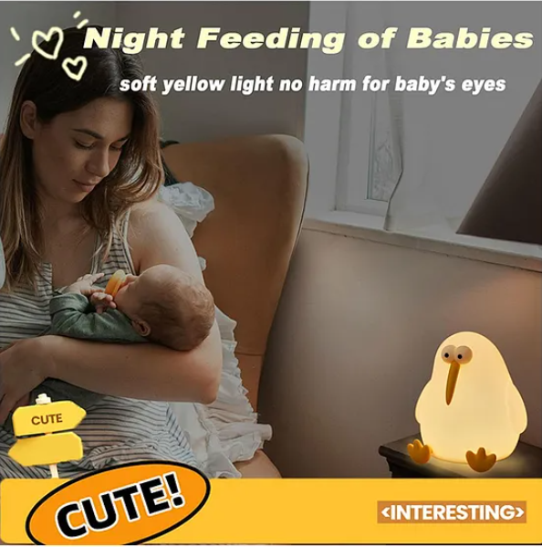 Cute Night Light For Kids Cute Kiwi Bird Silicon Night Light Super Cute Silicone Night Lamps Squishy LED Animal Night Light Silicone Dimmable Timed Bedside Lamp 3 Lighting Modes, USB Rechargeable Touch Light Night Lamp - Multicolor