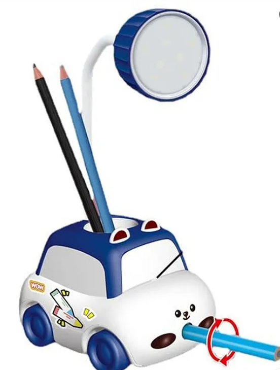 Study Lamp For Kids Cartoon Animal Car Rechargeable Desk Table Lamp 3 In 1 Study Desk LED Lamp With Sharpener And Pen Holder Electric Table Lamp Adjustable Study Desk Lamp For Study Room Home Office - (Pack of 1 - Design And Color May Vary)