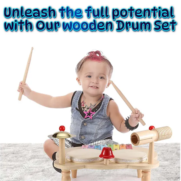 Wooden Drums Xylophone Cymbal And Bells Multi Instrument