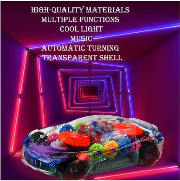 360 Degrees Rotating Transparent Concept Racing Car With Music & 3D Flashing Lights - Multicolor