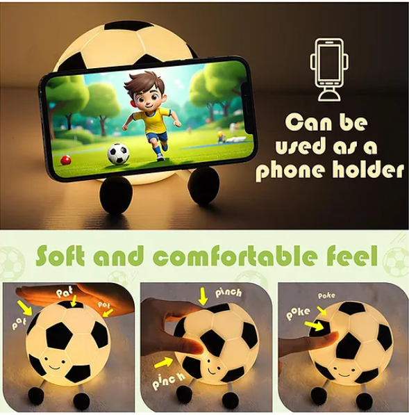 Football Night Light Lamp Super Cute Silicone Night Lamps Squishy LED Football Design Night Light For Kids And Adults Silicone Dimmable Timed Bedside Lamp USB Rechargeable Touch Light Night Lamp Multicolor