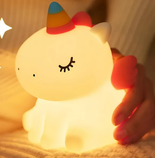 Lovely Unicorn Silicone Night Light Squishy LED Animal Night Light Silicone Dimmable Timed Bedside Lamp Light Up USB Rechargeable Unicorn Touch Light Night Lamp Home Decor Lights With Timing Function Multicolor
