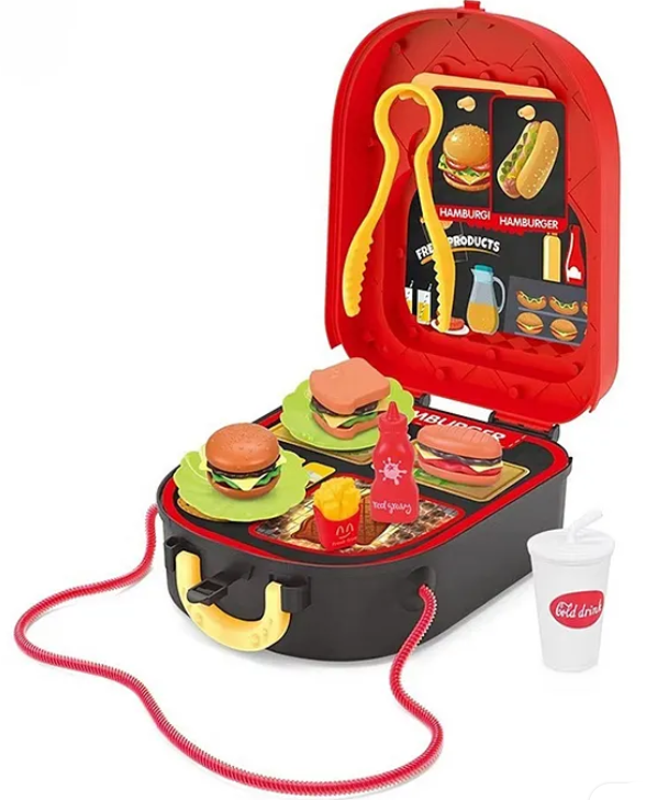 Delicious Burger Shoulder Bag Role And Pretend Play Toys For Kids With Fast Food Accessories Set Toys for Boys And Girls Fun Entertainment Role Plays Kids Toys Perfect Gift For Kids 15 Pieces - Height 7.8 Inches