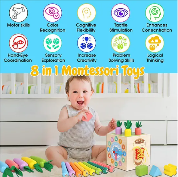 Wooden Shape Matching Stacking And Sorting Treasure Box