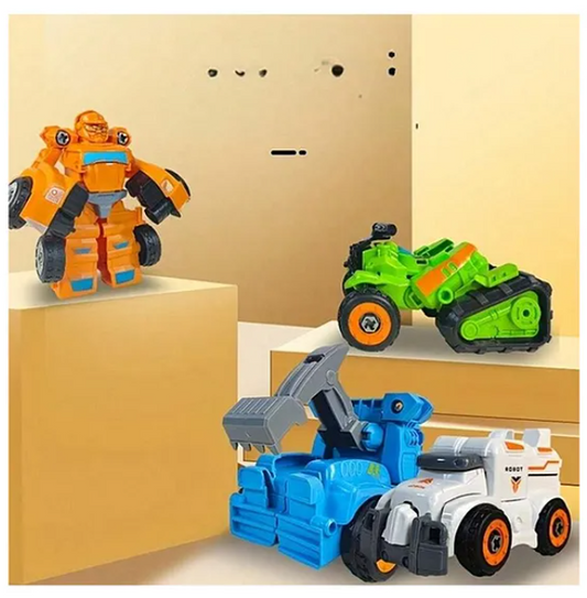 DIY Deform Car Assembly Robot Toys For Kids With Screwdriver Convertible Robot Car Toy for Kids Transforming Robot Car Toy 4 Pcs - Multicolor