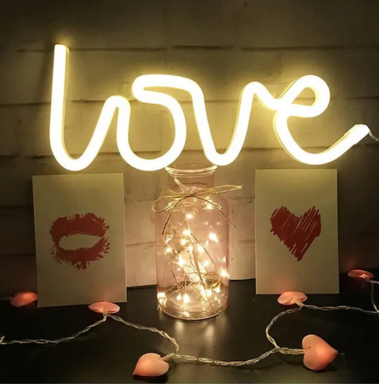 Neon Love Shape LED Light Sign Art for Home Wall Table Living Room Decoration, Home & Room Decoration Gift USB Powered Neon Light - Multicolor