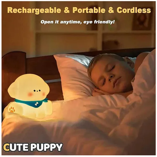 Cute Puppy Night Light Squishy Silicone LED Animal Night Warm Light Three Dimming Mode With Large Capacity Battery Timed - Multicolor
