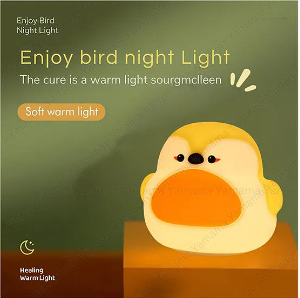 Cute Night Light For Kids Cute Robin Silicon Night Light Super Cute Silicone Night Lamps Squishy LED Animal Night Light Silicone Dimmable Timed Bedside Lamp USB Rechargeable Touch Light Night Lamp - Multicolor