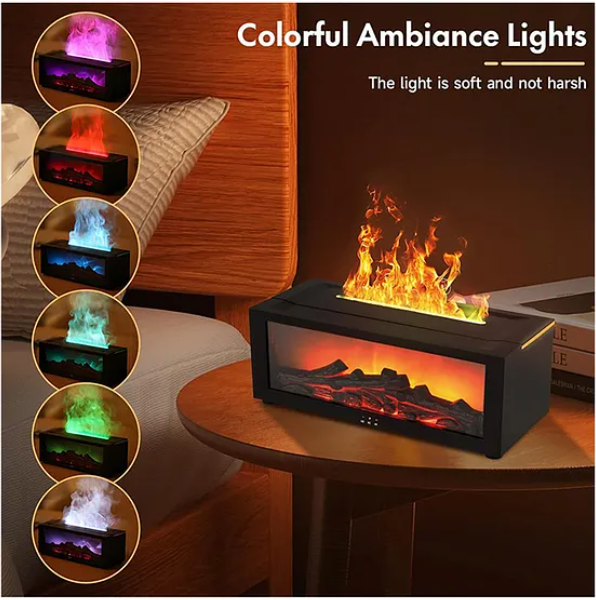 Aroma Diffuser for Home with Fireplace Flame Effect, 150ml Mist, 7 Color Lights, Timer & Remote Control Color May Vary