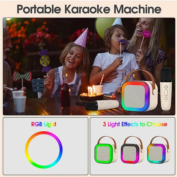 Karaoke Machine for Kids Adults Mini Portable Blue-Tooth Karaoke Speaker with Wireless Microphone and Dynamic Lights Birthday Gift Home KTV Outdoor Travel - Colors May Vary