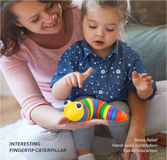 Caterpillar Finger Slug Toys for Kids Fun Sensory Play Flexible Joint Movement Colorful Vibrant Design Engaging Handheld Baby Toys (Pack of 1 Color May Vary) - Length 18 cm