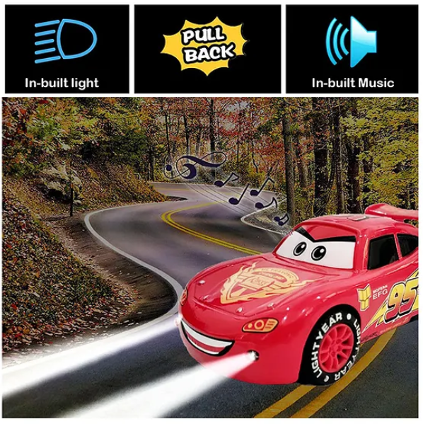 Amazing Mc-Queen Car Pull Back Toys For Kids with Lights And Sounds Die-Cast Racing Metal Cars Toys High Speed And Unbreakable Toy - Multicolor