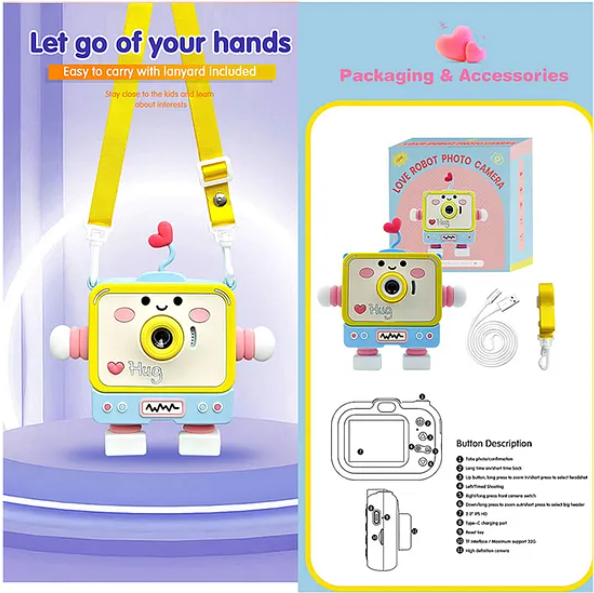 Digital Handy Portable Cute Love Robot Camera Full HD 1080P 2.0 Screen with Inbuilt Games Kids Camera - Multicolor