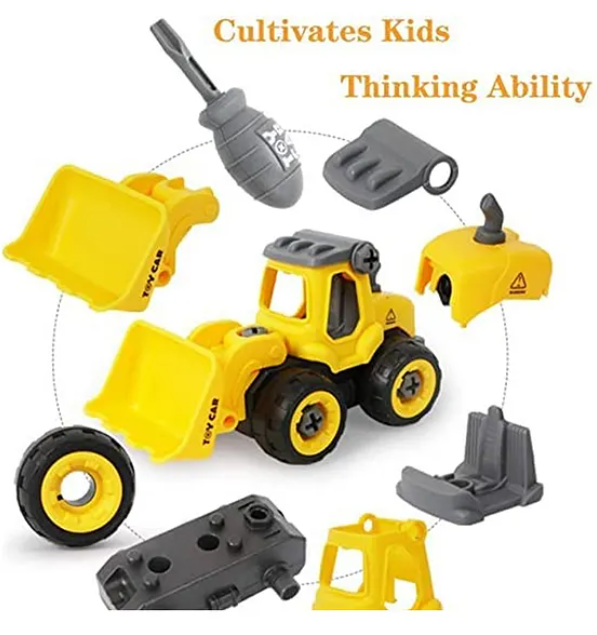 DIY Removable & Assembly Construction Vehicle Truck Toys For Kids With Screw Driver 4 Pieces (Pack of 1 Color May Vary)