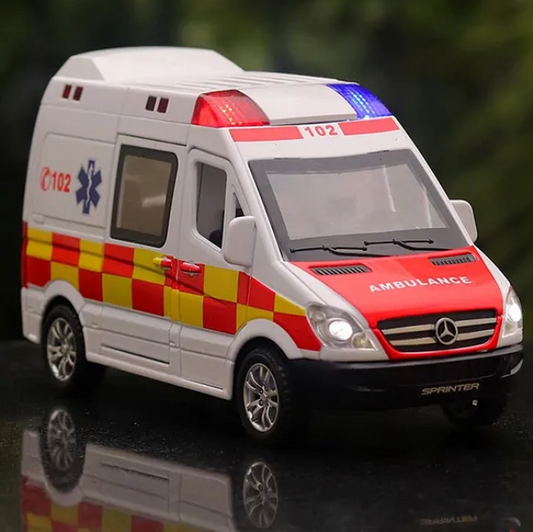 1:32 Scale Ambulance Car Toys Alloy Die-cast Friction Power Car With Openable Doors, Lights And Realistic Music (Pack of 1 Color May Vary)