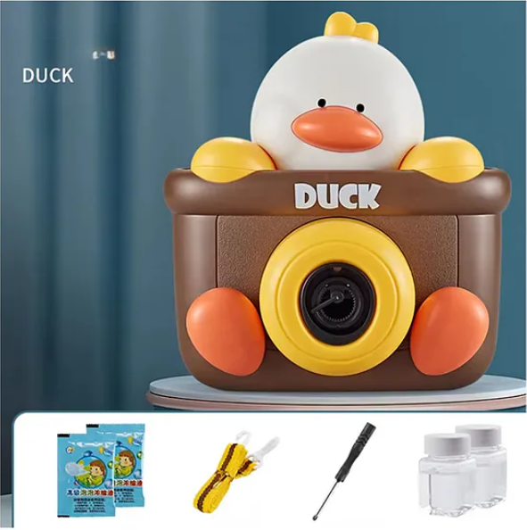 Cute Cartoon Animal Duck Bubble Camera for Kids Bubble Machine with Bubble Refill Bottle, Realistic Shutter Light and Sound Effect - Multicolor
